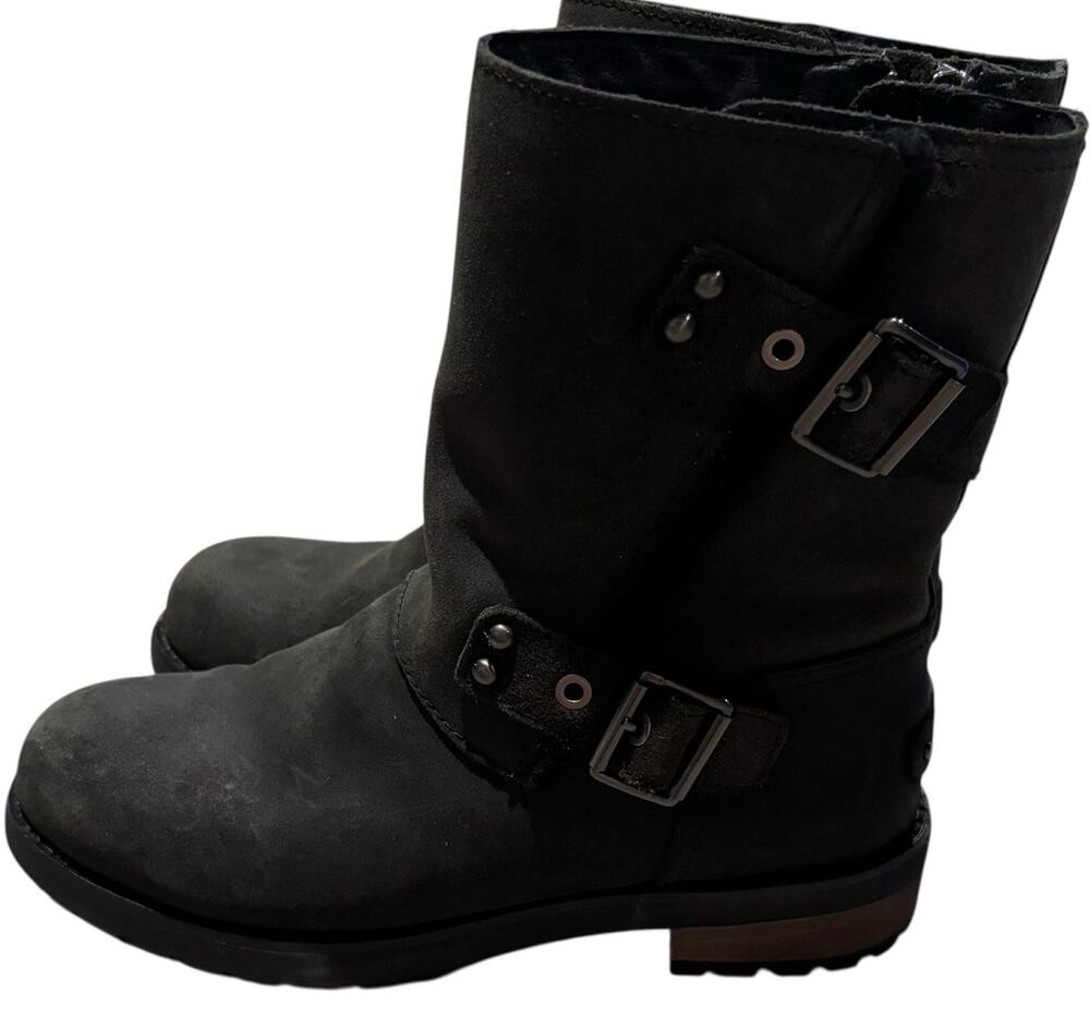UGG Niels II Black Leather Suede Buckle Biker Boots 1095130 Womens Size 7